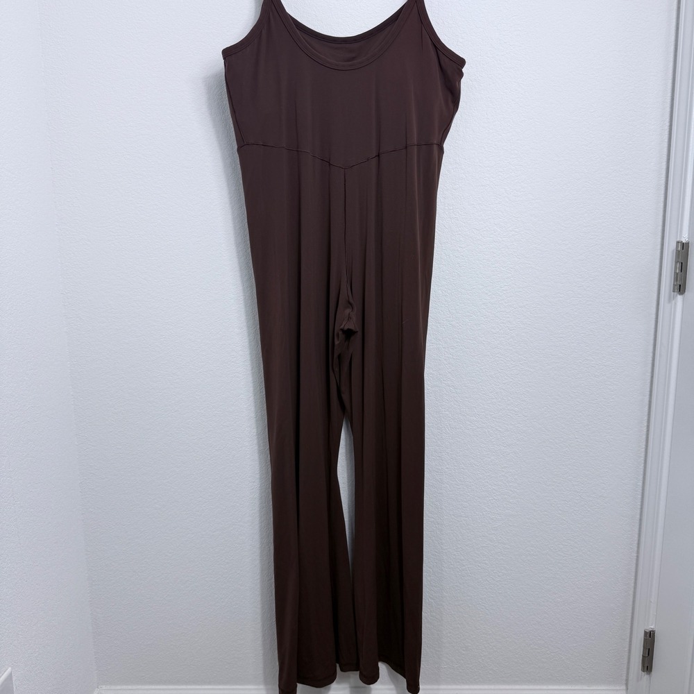Aerie Offline Brown Flare Leg Jumpsuit Adjustable Spaghetti Straps Stretch - Picture 8 of 9